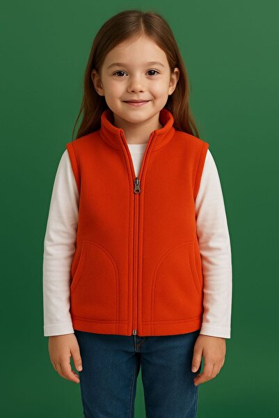 JCKS KİDS Sleeveless Zippered Lined Double Pocket Mock Neck Children's Vest