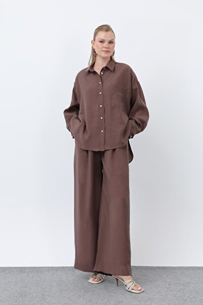 Puane Women's Back Piped Detail Trouser Suit - 14335Tks - Brown