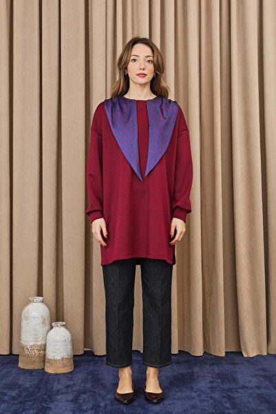 Puane Women's Polka Dot Detailed Basic Tunic - 10742Tun - Burgundy