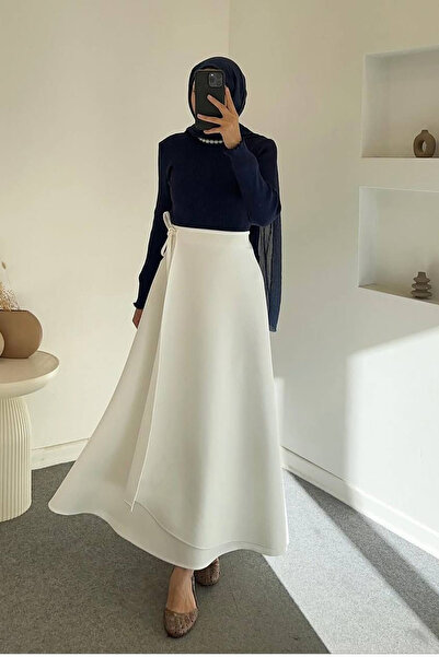 Neşeli Butik Women's Tie Detail Scuba Fabric Asymmetrical Skirt Nms075