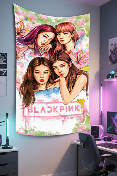 RUGRUMBA غطاء جداري باللون الأسود والوردي - موضوع موسيقي، قماش عالي الجودة، س...