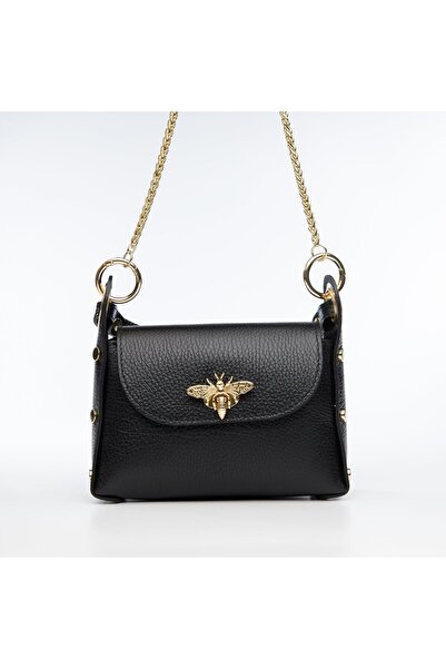 ElectraStore Geantă Piele Naturală Neagră Albină-ELC413