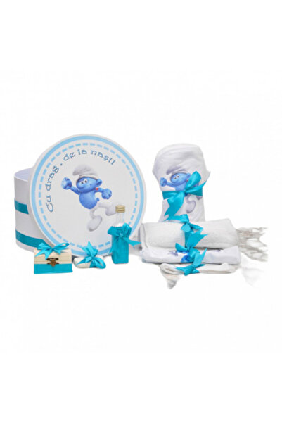 OEM Set botez personalizat cu 8 piese în cutie rotundă - Ștrumf, Turcoaz - SP...