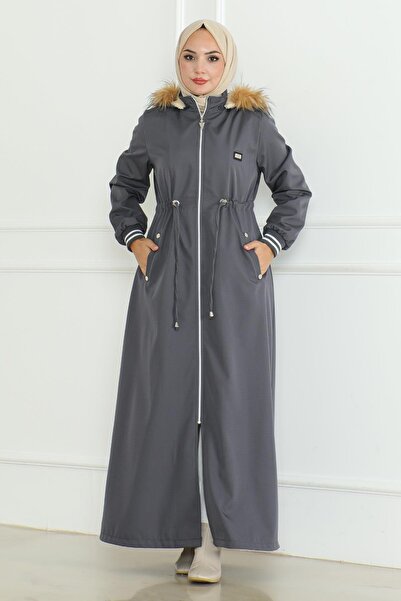 Missvalle Μπουφάν με κορδόνια στη μέση, ριμπάντελ, γκρι 19215