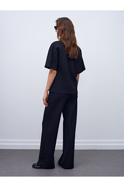 Dilvin 31975 Short Sleeve Oversized T-Shirt-Black