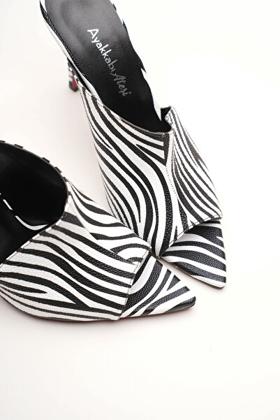 Ayakkabı Ateşi Women's Design Thin Heeled Slippers Carolina Zebra