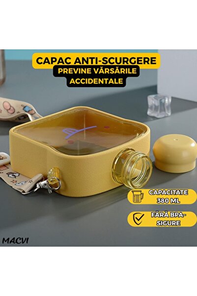 MACVI ® Kids Water Bottle – Toast Shape, 380 ml, BPA-Free, Leak-Proof, Adjustable Strap, Yellow