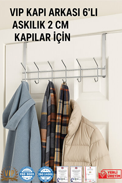 Vip Home Concept Market Ürünleri Krom Kapı Arkası Askısı DAR-1 ADET-12 Kanca Amerikan Kapı Askılığı VIP-2 CM KAPILAR İÇİN
