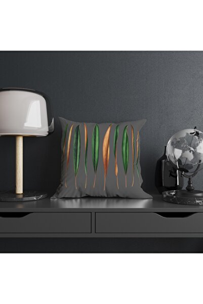 Şah Dekor Magnolia Flower Patterned Green Gray 4-Piece Digital Printed Gift Pillow Cushion Cover