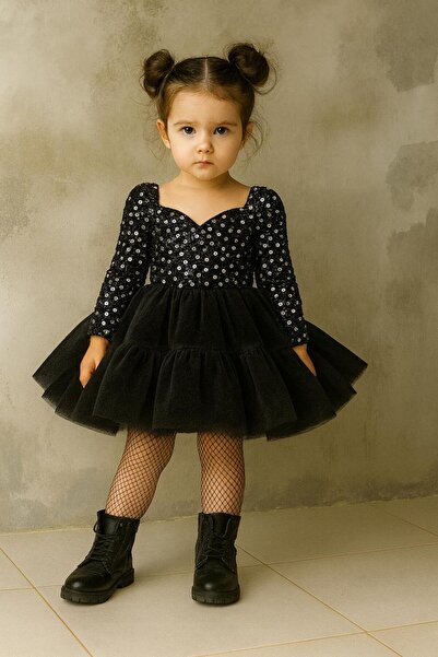 lunavella Kız Çocuk Abiye Uzun Kollu Payetli Doğum Günü ,Düğün ve Özel Gün Elbisesi