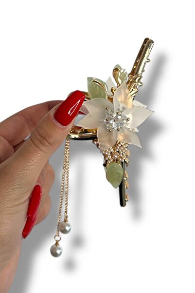 TAKIŞTIR Gold Color Flower Figured Metal Latch Buckle