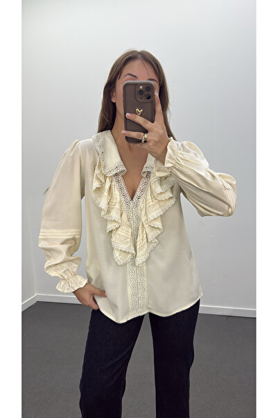 Narferita Violeta Dantel İşlemeli Özel Tasarım Gömlek