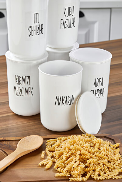 MODA OZY 6-Piece 900ml Acrylic (Plastic) Jar Plastic Vacuum Lid Transparent Grain Label Storage Container