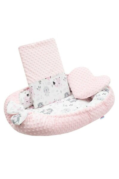 NEWBABY Set 3 piese, New Baby, Luxury, Baby Nest cu doua fete, Minky Bears Pink