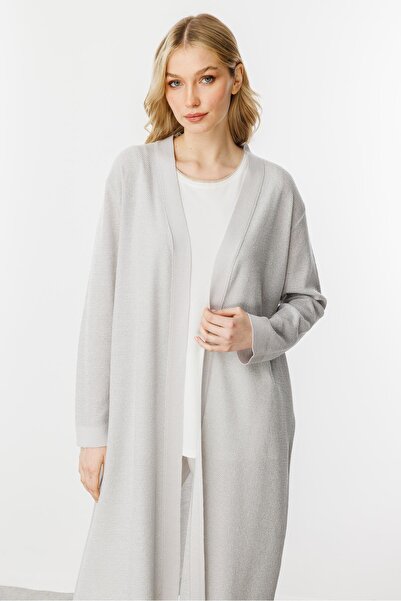 Butik Triko Mutlu Ertan Women's Glitter Knit Cardigan Medium Gray 20168