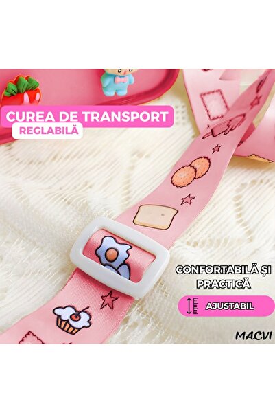 MACVI ® Kids Water Bottle, Toast Shape, 380ml, BPA-Free, Leak-Proof, Adjustable Strap, Pink