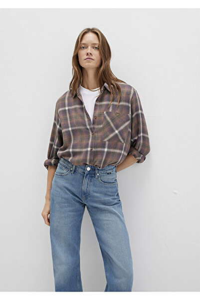 Mavi Kareli Kahverengi Gömlek Loose Fit / Bol Rahat Kesim 1211284-83169