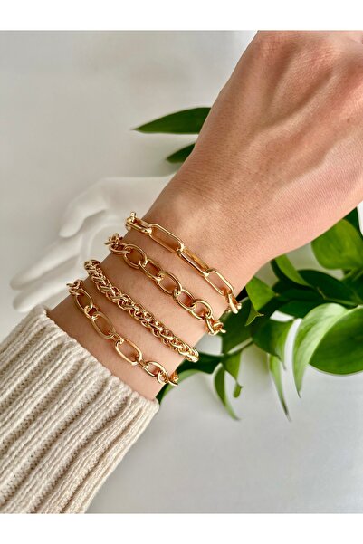 Fynbos 4’lü Rose Gold Renk Zincir Bileklik Seti – Kadın Trend Kombin Takı Seti
