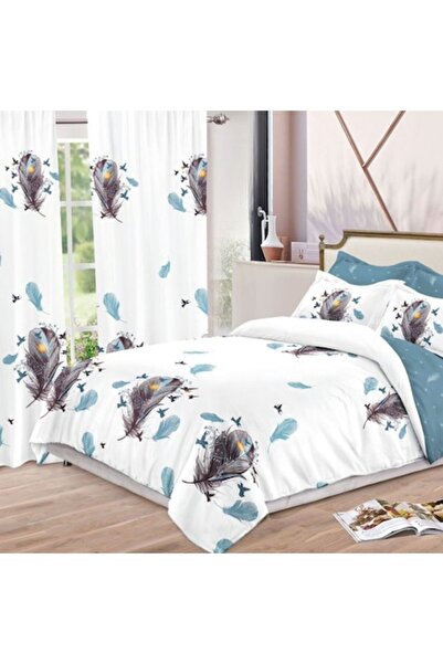 Casa de Vis Set lenjerie pat dublu, 8 piese, cu perdele, bumbac satinat, 220 ...