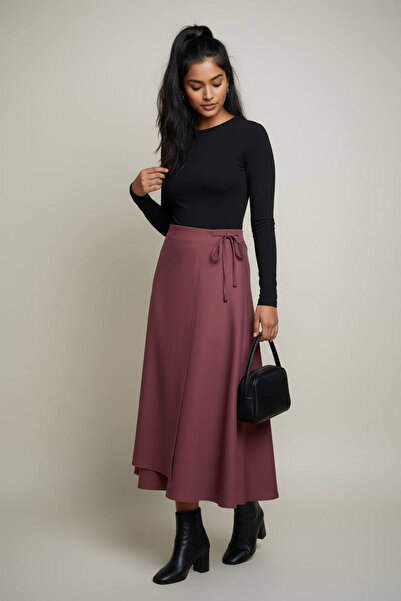 Neşeli Butik Women's Tie Detail Scuba Fabric Asymmetrical Skirt Nms075