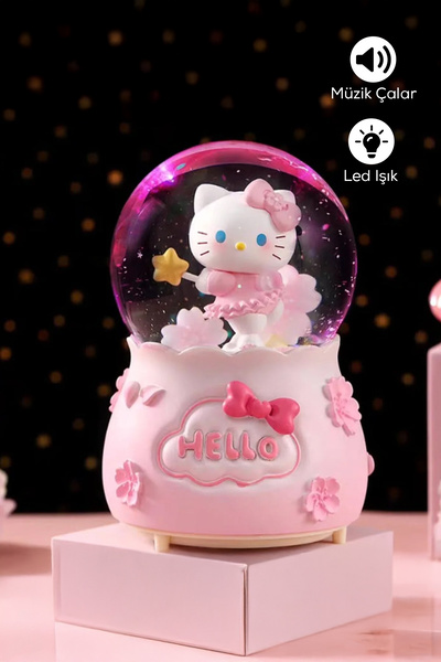 DEMPOWER Hello Kitty Müzikli LED Işıklı Kar Küresi Pembe Renk