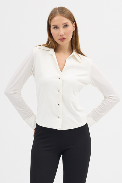 Laranor Εκρού πουκάμισο με γιακά και μανίκια με μανσέτες, μπλούζα πουκάμισο, κομψότητα ημέρας και νύχτας