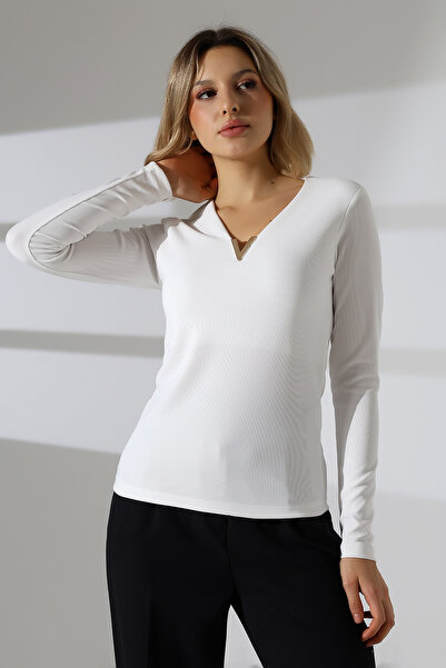 lubiti ΜΑΚΡΥΜΑΝΙΚΗ ΜΠΛΟΥΖΑ ΜΕ ΛΟΥΡΑΚΙΑ ΚΑΙ ΑΞΕΣΟΥΑΡ ΣΕ ΣΧΗΜΑ V