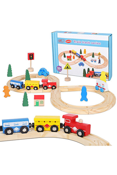 RCO Wooden train with tracks – 33-piece educational set for children