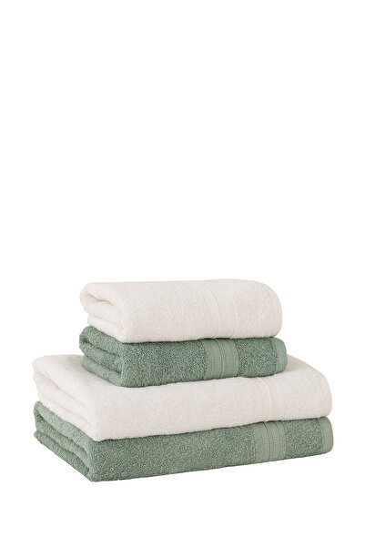 Yataş Angelina 4-Piece Bath Towel Set (50X90 Cm/70X140 cm) - Ecru / Sage