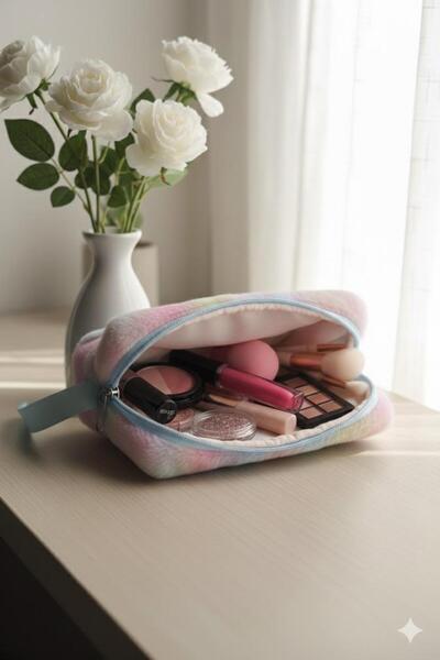 mlio Colorful Plush Makeup Bag Travel and Cosmetic Bag