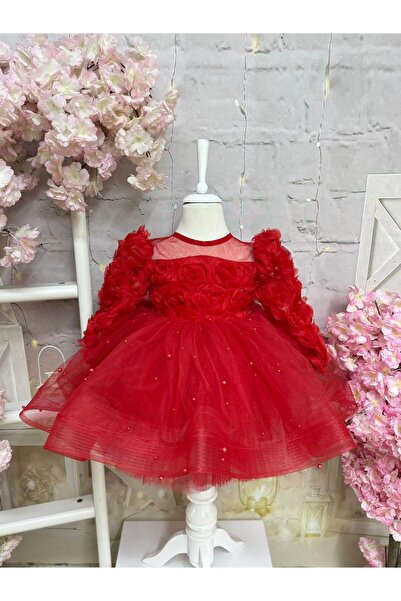 Hly Karol Tasarım Kırmızım Karanfil Vintage Kız Bebek Elbise,Doğum günü elbise,fotoğraf çekim elbise,0-12 Yaş Uygun