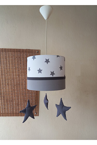 ONAY AVİZE Gri Yıldız Sarkıtlı Kumaş Kaplama Bebek Genç Ve Çocuk Odası Avize Aydınlatma Sarkıt