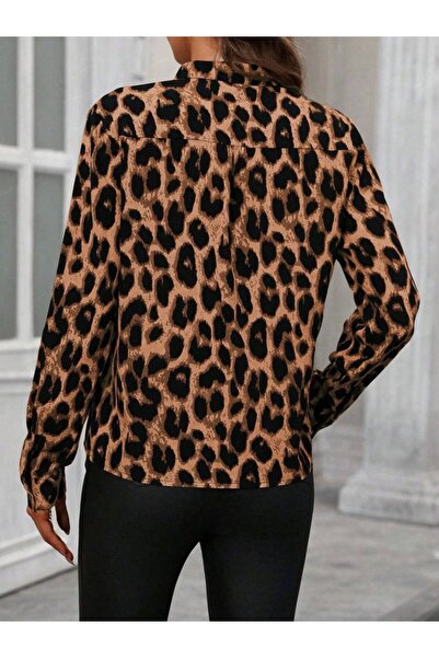 JANES Γυναικεία μπλούζα με μακρύ μανίκι με λεοπάρ σχέδιο με λαιμόκοψη σε σχήμα V