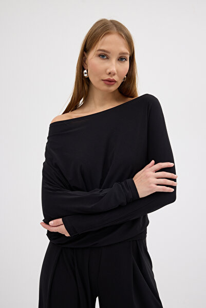 Laranor Μπλούζα με μαύρο γιακά μαντίλι με λεπτομέρεια με μανίκια, κομψότητα ημέρας και νύχτας