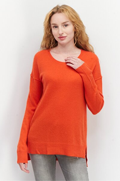 Aqua Women Knitted Long Sleeve Cashmere Sweater, Orange