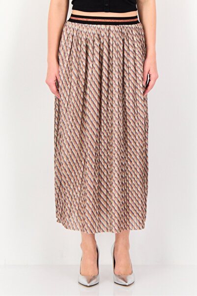 PROMOD Women Metallic Pleated Skirt, Multicolor