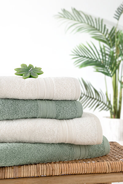 Yataş Angelina 4-Piece Bath Towel Set (50X90 Cm/70X140 cm) - Ecru / Sage