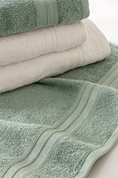 Yataş Angelina 4-Piece Bath Towel Set (50X90 Cm/70X140 cm) - Ecru / Sage