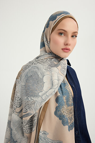 ipekistanbul Efilia Desenli Şal - Mercan Bahçesi - Bej