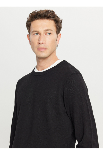 ALTINYILDIZ CLASSICS Crew Neck Standard Black Men's Sweater Ace049261318_Syh