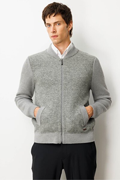 Desen Triko Men's Judge Collar Felt Front Knitwear Coat Smoked