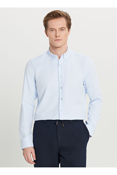 ALTINYILDIZ CLASSICS Cămașă pentru bărbați, albastru deschis, cu guler cu nasturi, ACE020261599_AMV