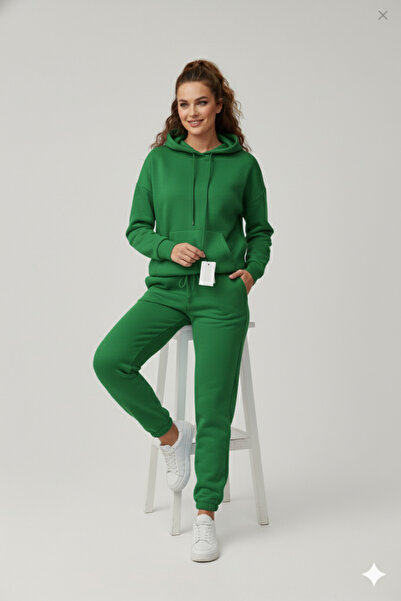 dwnwear Plain 3-Thread Cotton Fabric Winter Unisex O Oversized Women Men Long Sleeve Bottom-Top Tracksuit Set