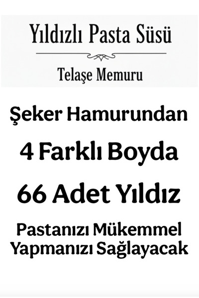 telaşe memuru Sarı Kırmızı Şeker Hamuru Pasta Tamamlayıcı Süs - 66 Adet Yıldız Pasta Süsü - Yenilebilir Pasta Süsü
