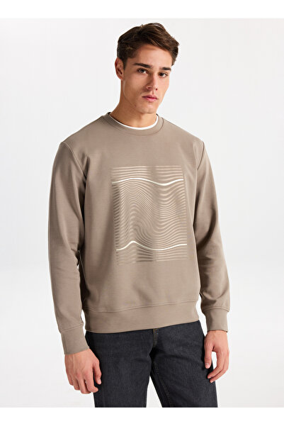 GMG FIRENZE Ανδρικό φούτερ με λαιμόκοψη σε σκούρο μπεζ χρώμα GU25MFW08024