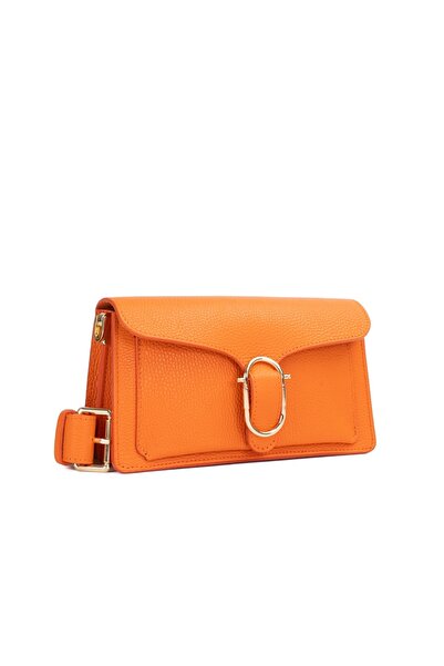 Posete Fagaras Poseta Piele Anabelle - Portocaliu, 3 compartimente, 2 barete, 1 buzunar