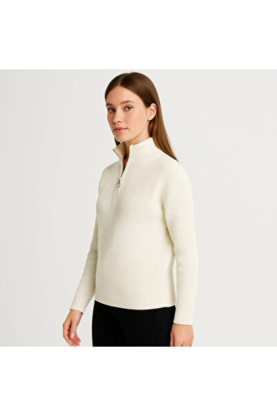modi Women's Half-Zip Knit Sweater – Thessaloniki Knit, Stand-Up Collar, Cott...