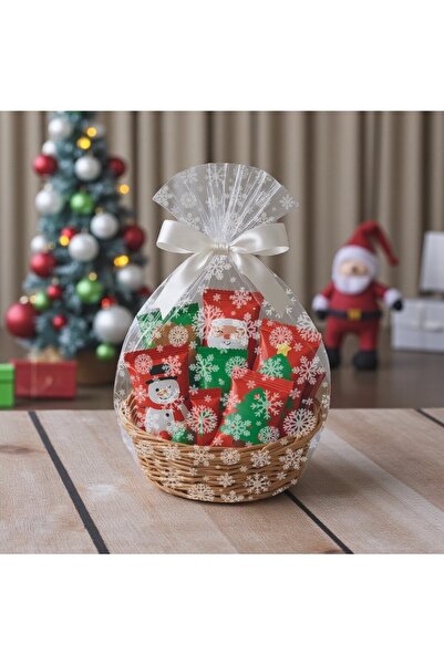 roco paper Yılbaşı Kar Tanesi Desenli OPP Şeffaf Rulo Jelatin, Çiçek & Hediye Paketleme, 20 Mikron-1Metre x50M