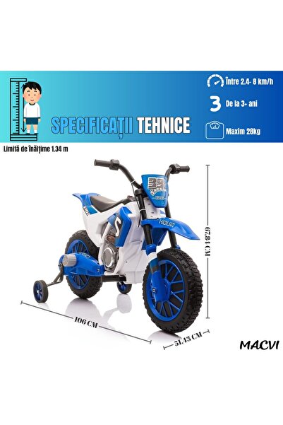 MACVI Motocicletă roșie cu roți de antrenament