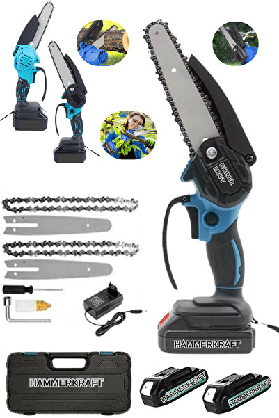 HAMMERKRAFT HK2534 Çift Batarya Çift Pala Şarjlı Ağaç Kesme Ve Dal Budama Mak...